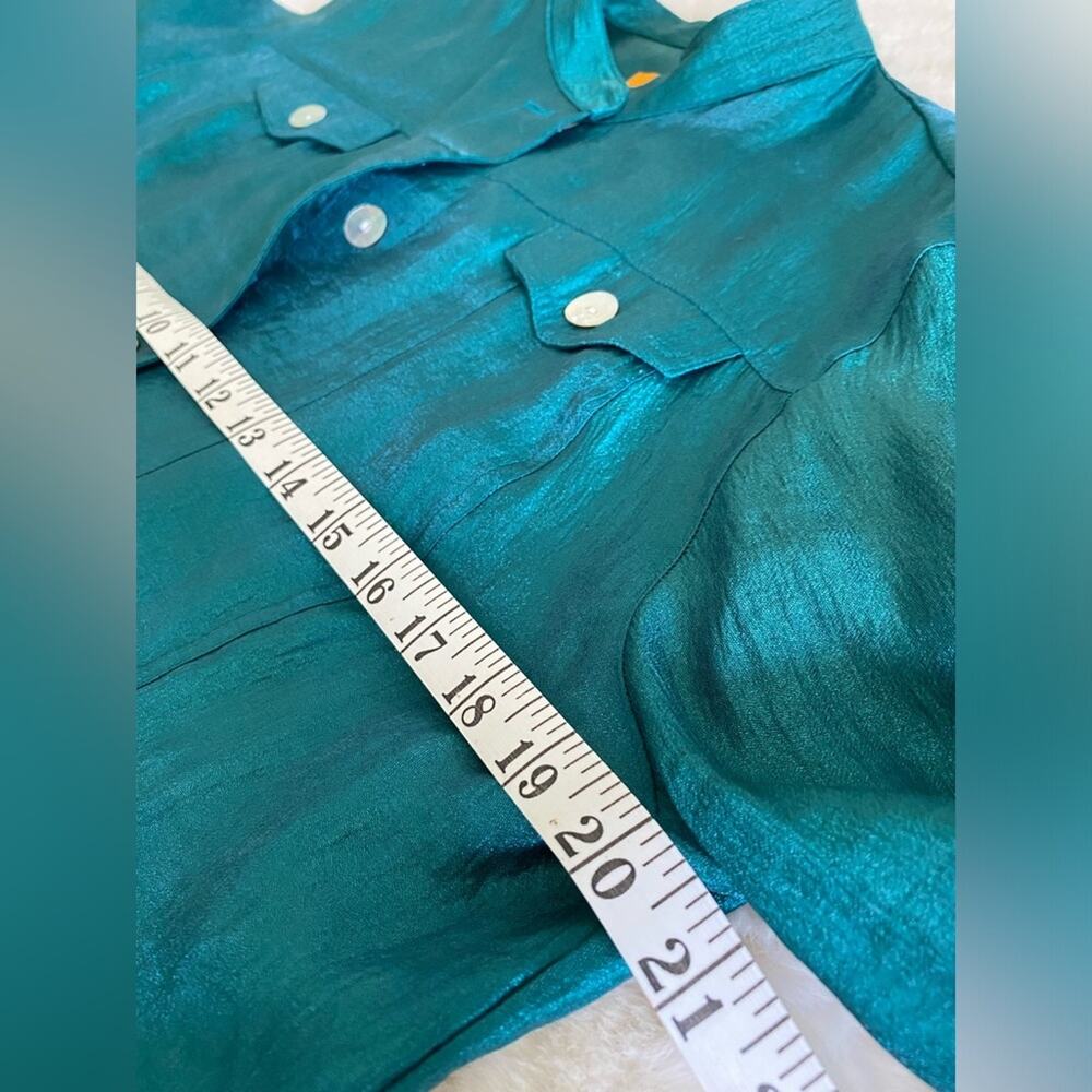 Ruby Rd Nehru Collar Button Up Green Shimmer Silk… - image 5